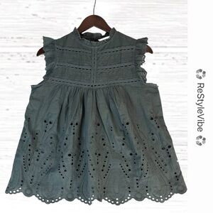 ADIVA Women’s Size M Top Shirt Blouse Tank Eyelet Ruffle Cotton High Neckline